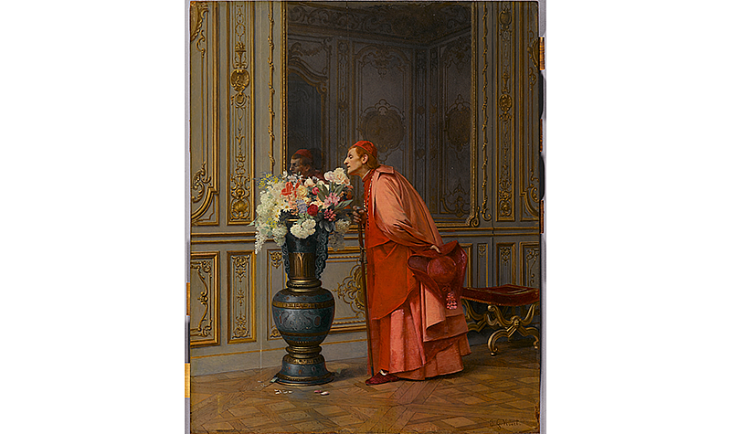 Jehan-Georges Vibert (French, 1840-1902).An Embarrassment of Choices (A Difficult Choice), before 1873. Oil on panel, 18 1/8 x 14 1/8 in. (46 x 35.9 cm). Brooklyn Museum, Gift of Mrs. Carll H. de Silver in memory of her husband, 13.39.